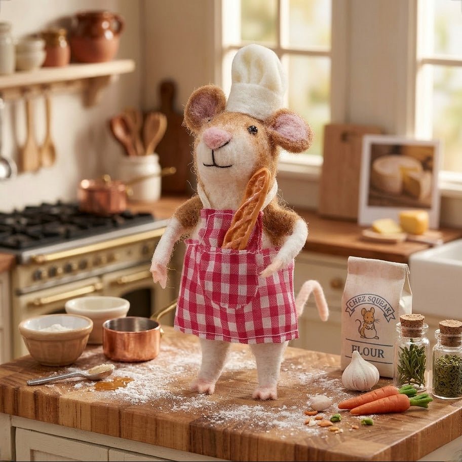 Adorable Felt Bread Baker Mouse Critter - Marmalade Mercantile