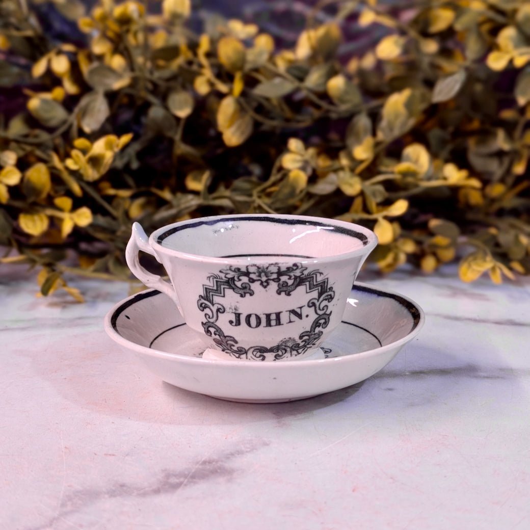 Antique Child’s Transferware Name Cup & Saucer “Henry” & “John” - Marmalade Mercantile