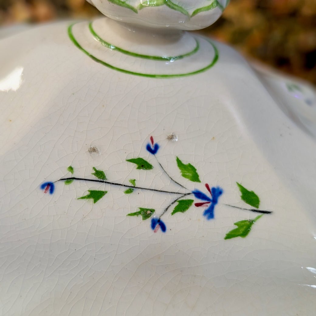 Antique English Staffordshire Sauce Tureen w Periwinkle Pattern - Marmalade Mercantile