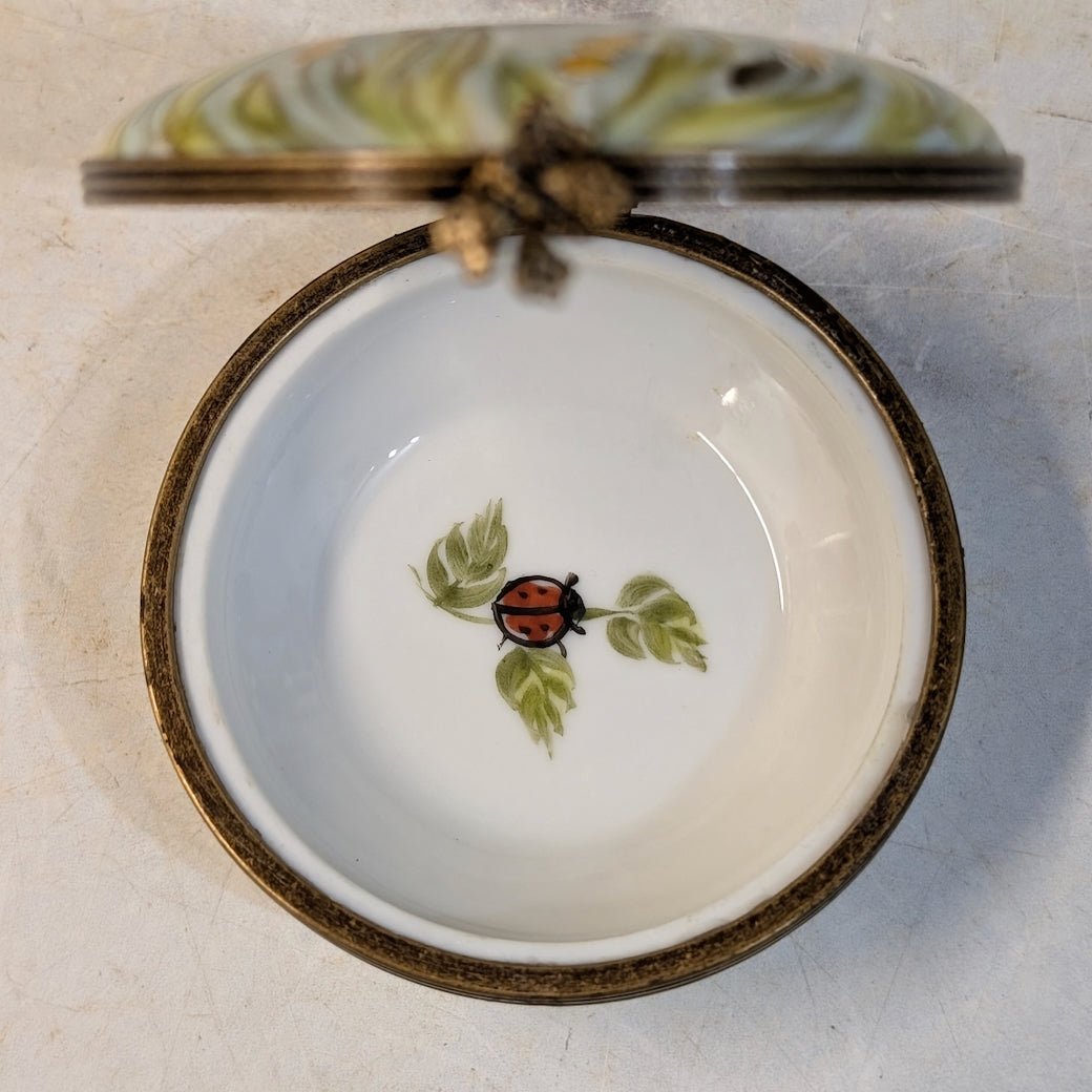 Antique Limoges Hand - Painted Porcelain Hinged Trinket Box w Dragonfly - Marmalade Mercantile