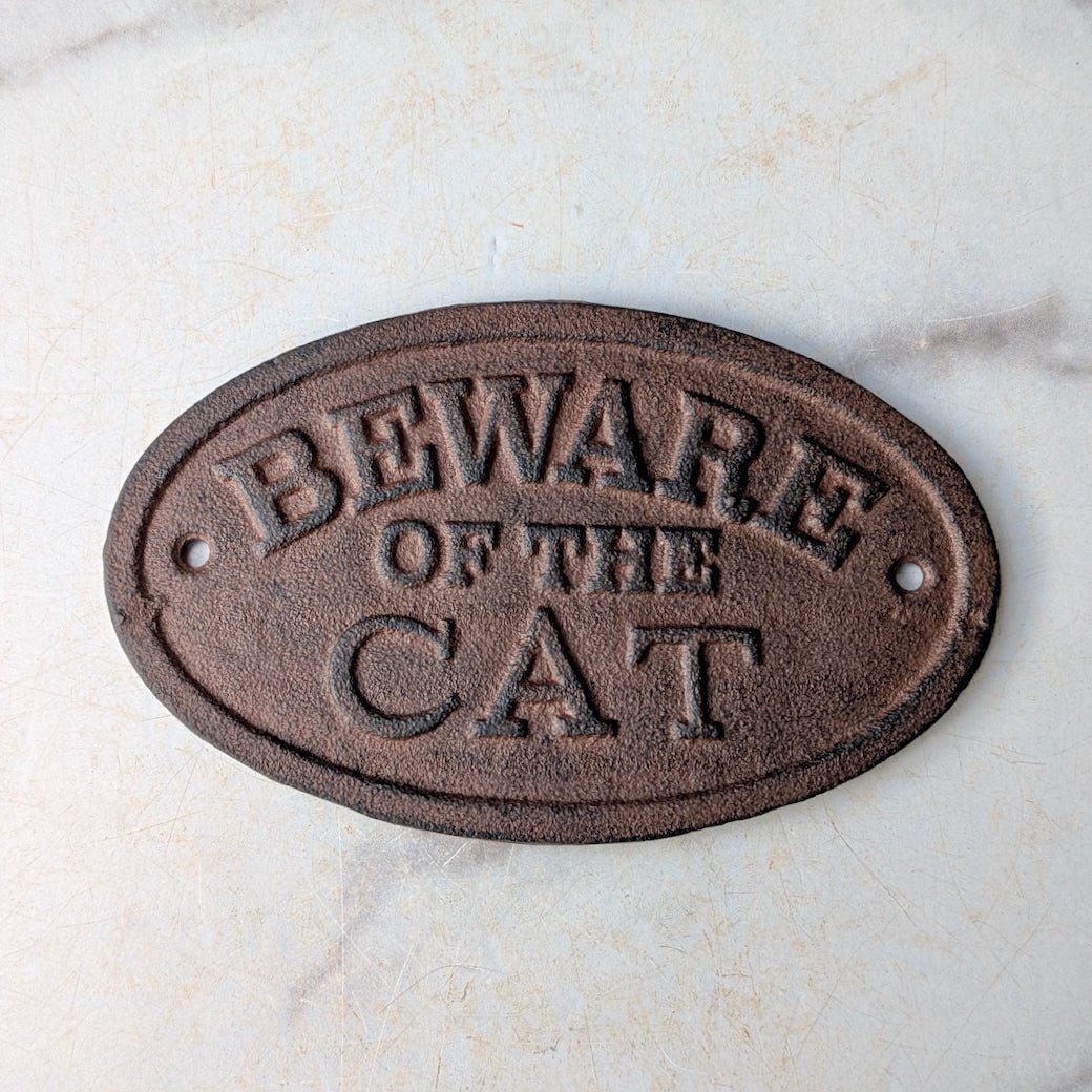 Beware of the Cat Oval Vintage - Style Cast Iron Plaque - Marmalade Mercantile