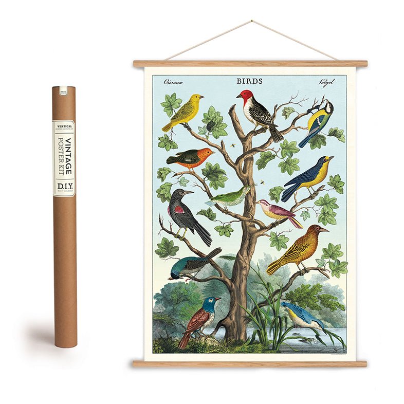 Bird in a Tree Vintage - Style Art Poster + Hanging Kit - Marmalade Mercantile
