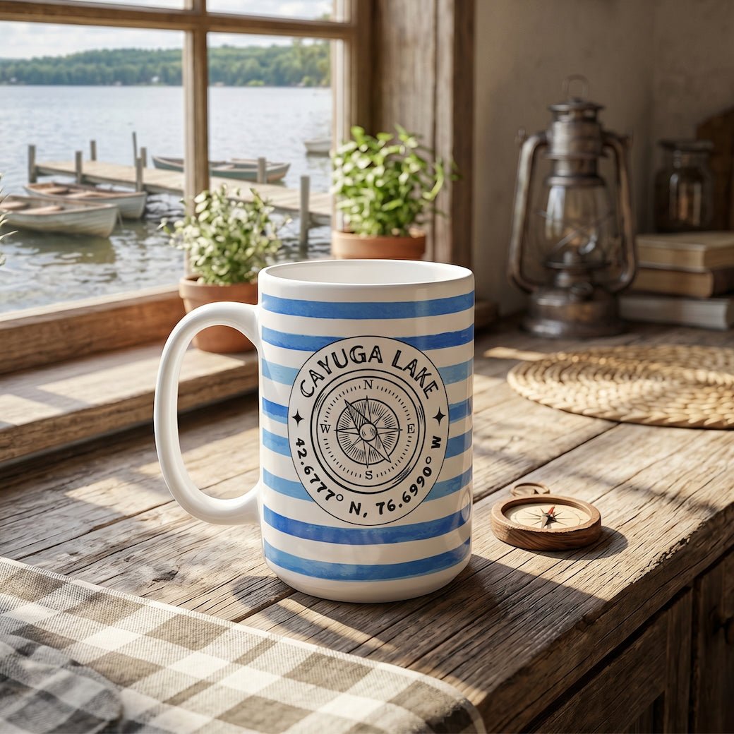 Blue Striped Cayuga Lake Ithaca Mug 15 oz - Marmalade Mercantile