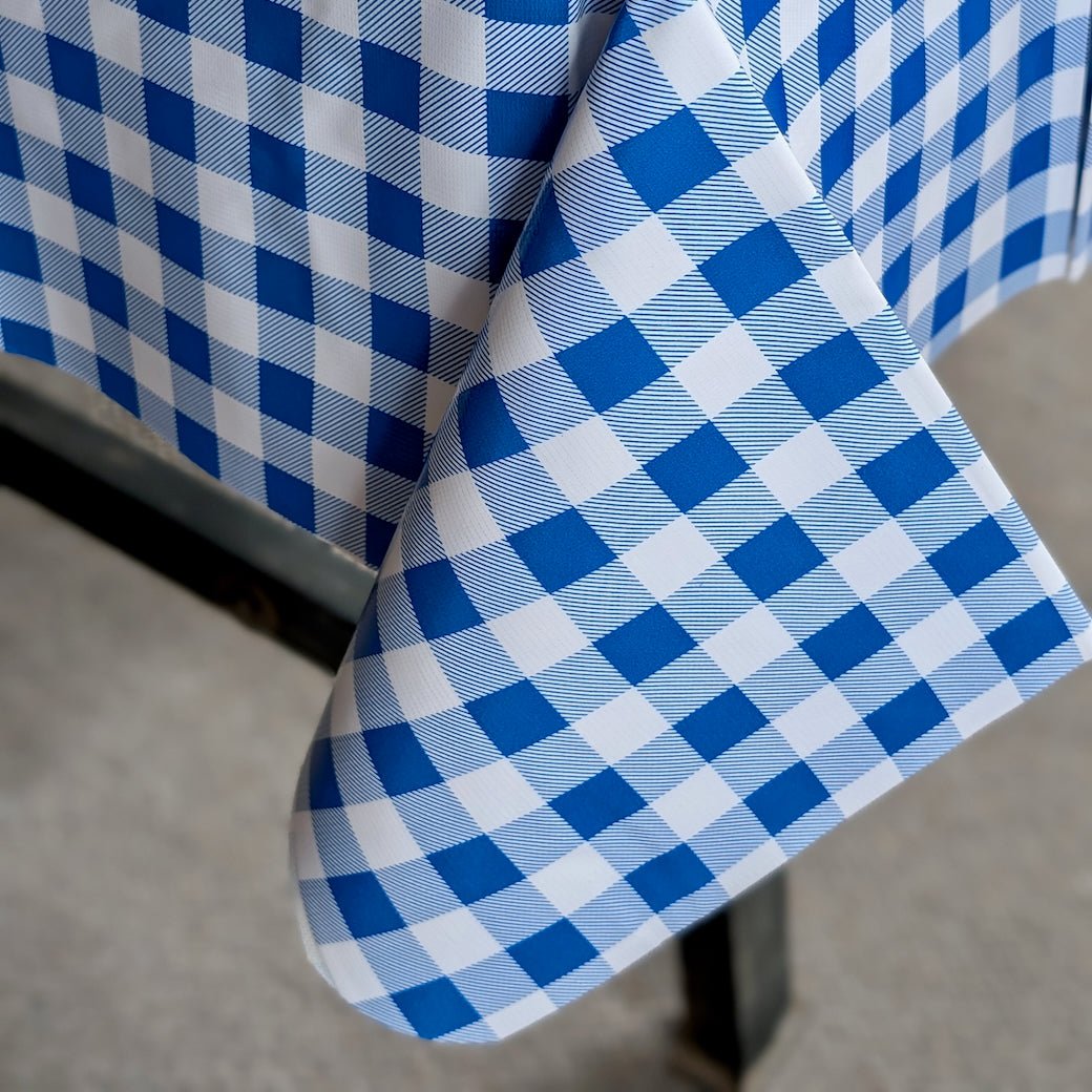 Blue & White Gingham Check Oilcloth Tablecloth 84x48" - Marmalade Mercantile