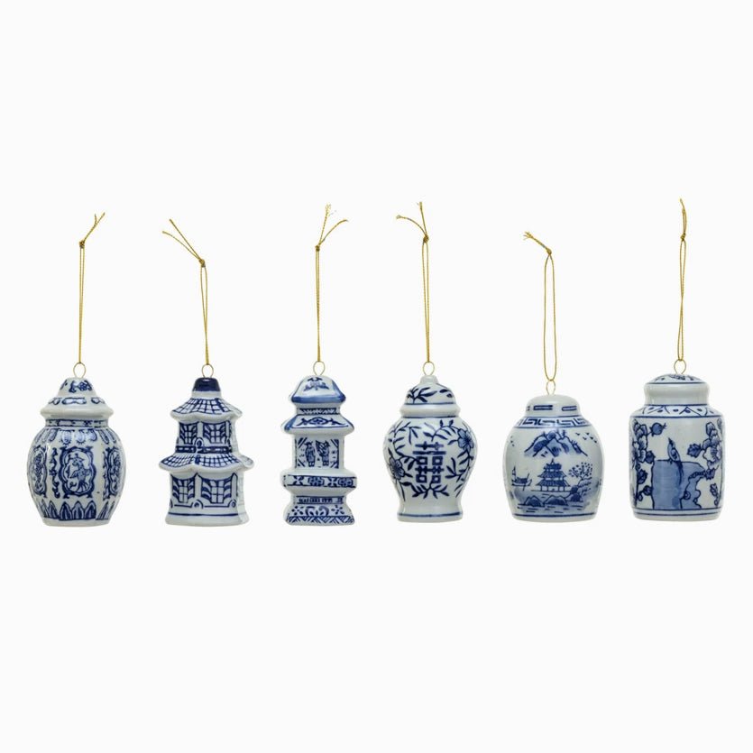 Blue & White Stoneware Ginger Jar Ornaments CHOICE of Six Styles - Marmalade Mercantile