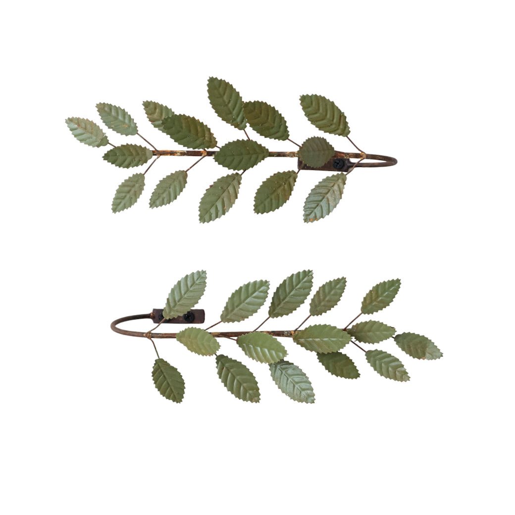Boxed Pair of Metal Toleware Curtain Tiebacks with Leaves - Marmalade Mercantile