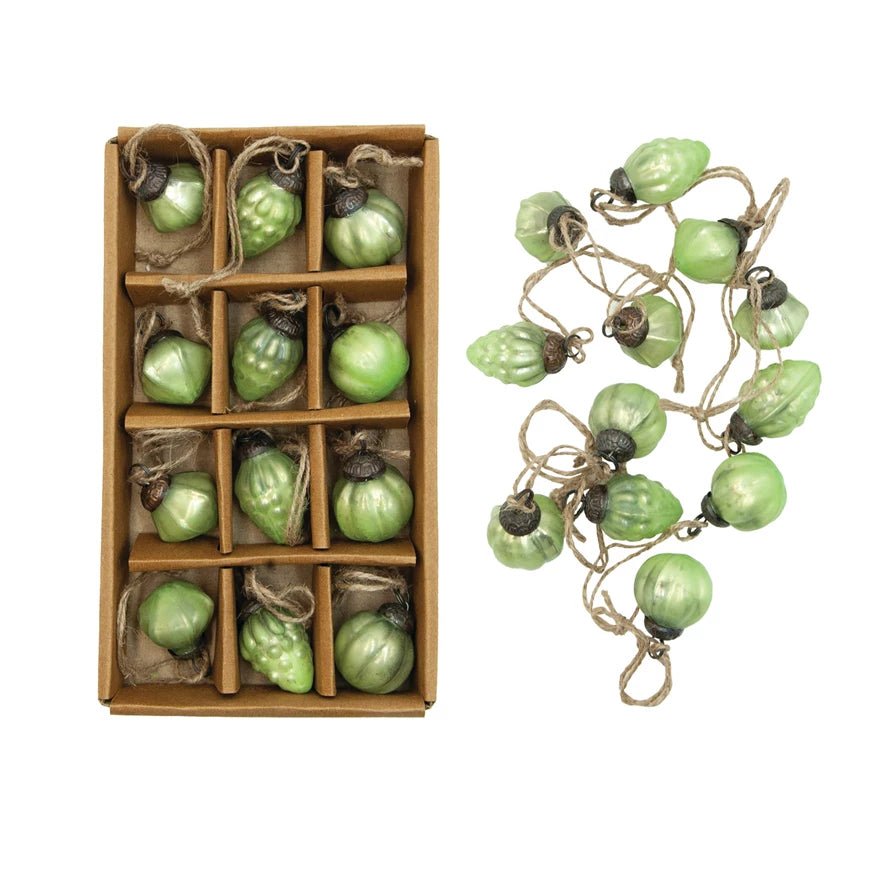 Boxed Set of 12 Embossed Vintage - Style Mini 1" Christmas Ornaments Green - Marmalade Mercantile