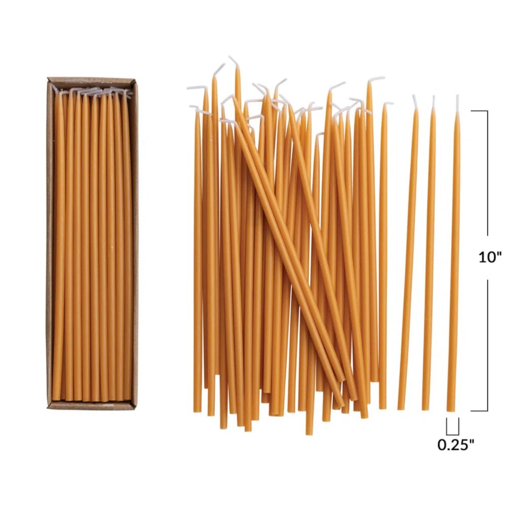 Boxed Set of 24 Half - Inch Unscented Thin Taper Candles Caramel Color - Marmalade Mercantile