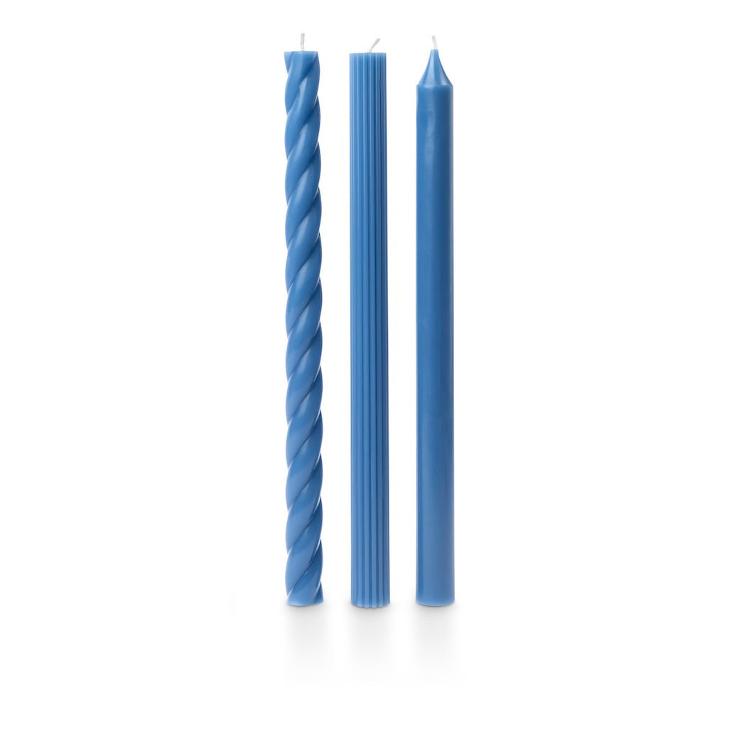Boxed Set of Three Assorted Taper Candles BLUE - Marmalade Mercantile