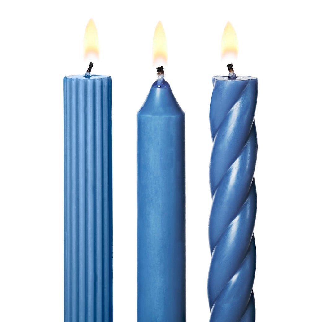 Boxed Set of Three Assorted Taper Candles BLUE - Marmalade Mercantile