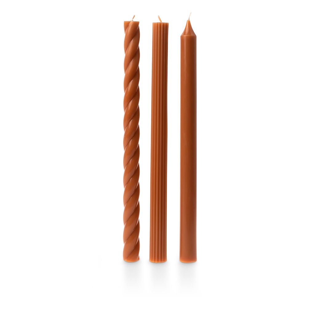 Boxed Set of Three Assorted Taper Candles Terracotta Color - Marmalade Mercantile