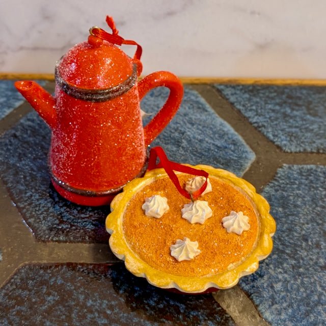 Cast Resin Coffee Pot and Christmas Pie Ornament CHOOSE Style - Marmalade Mercantile