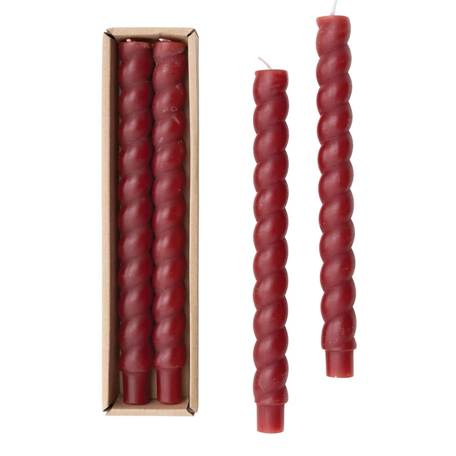 Pair of 10” Unscented Twist Taper Candles CABERNET