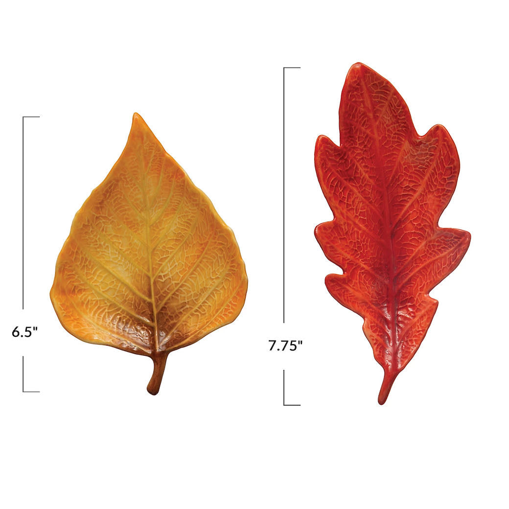 Set of Two Small Leaf Plates - Red Oak & Ginkgo