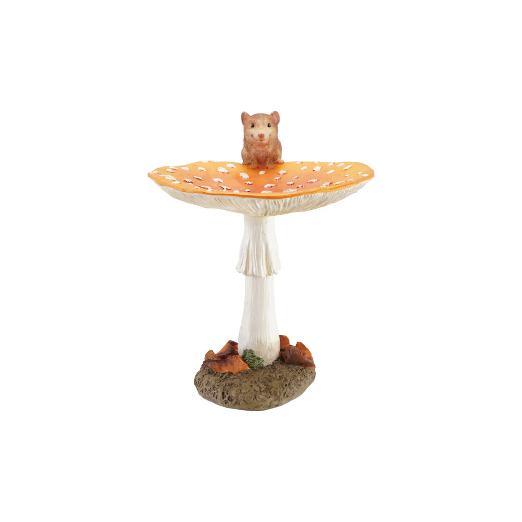 Petite Cast Resin Mushroom-Shaped Bird Feeder with Mouse
