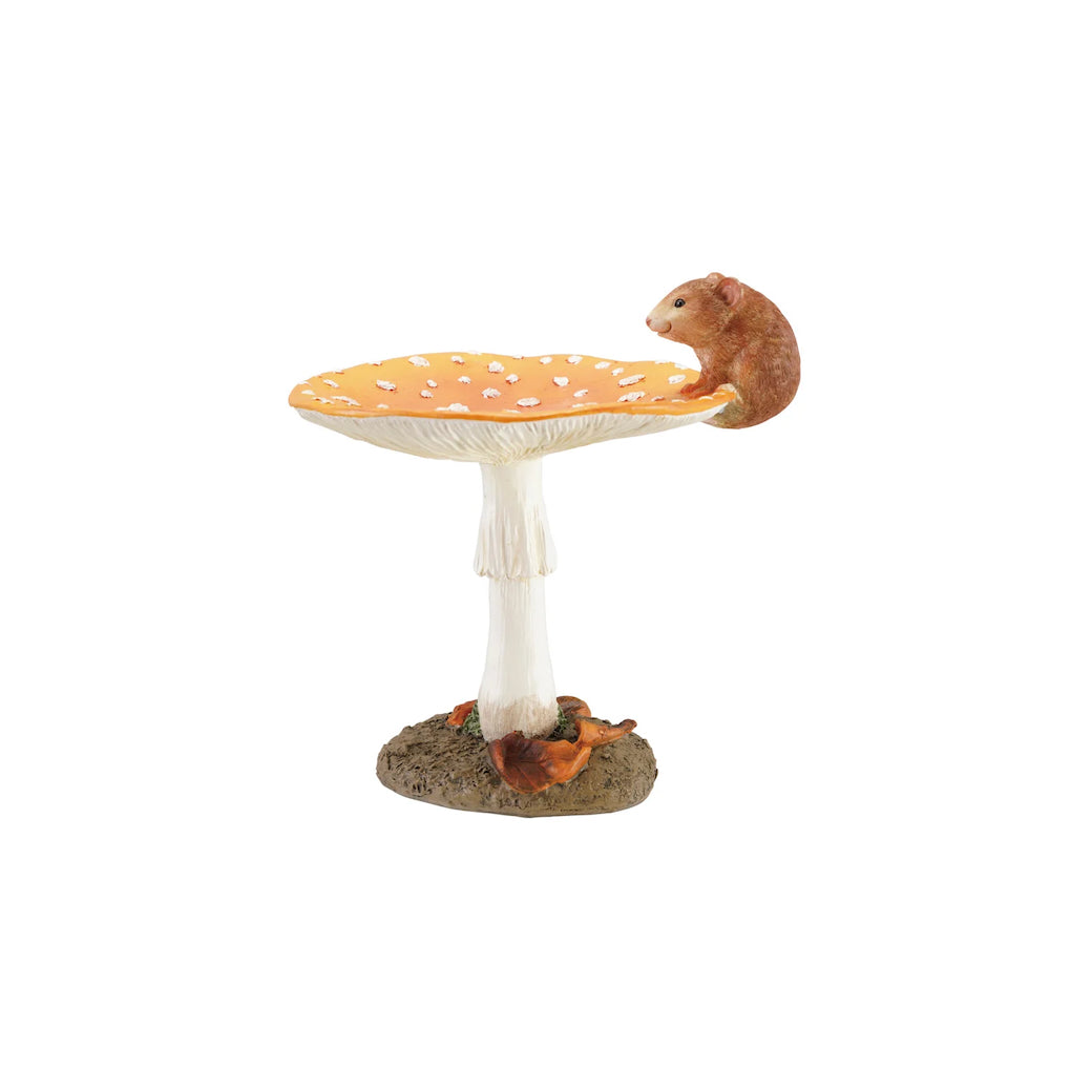 Petite Cast Resin Mushroom-Shaped Bird Feeder with Mouse