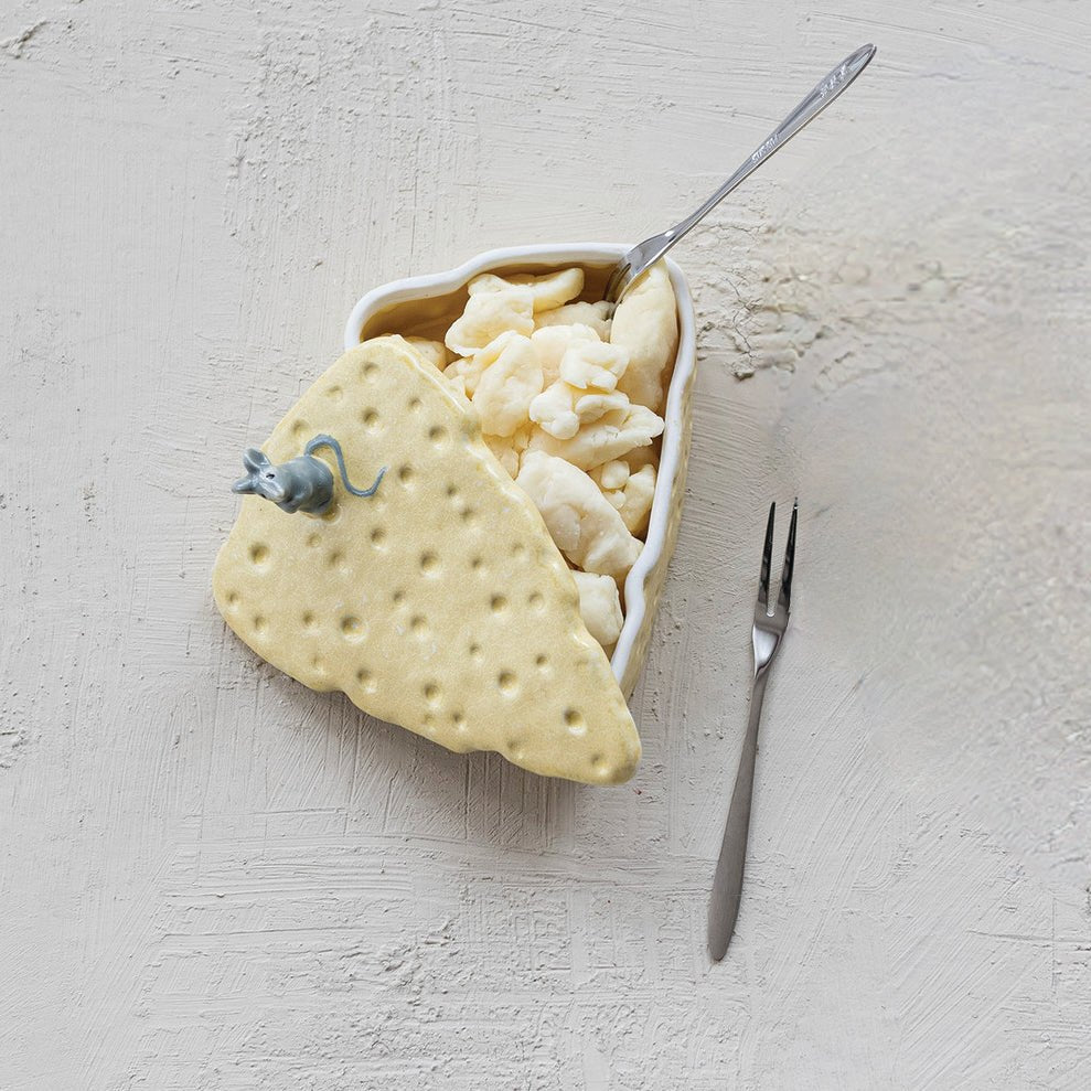 Cheese - Shaped Stoneware Container with Lid & 8 Appetizer Forks - Marmalade Mercantile