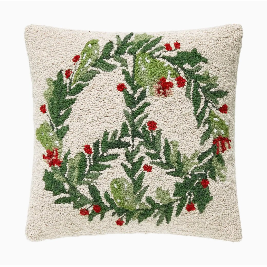 Christmas Wreath peace Sign Hooked Rug Pillow - Marmalade Mercantile