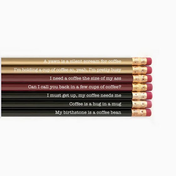 Coffee Lovers Addicted to the Pot Set of Seven Sharpened Pencils - Marmalade Mercantile