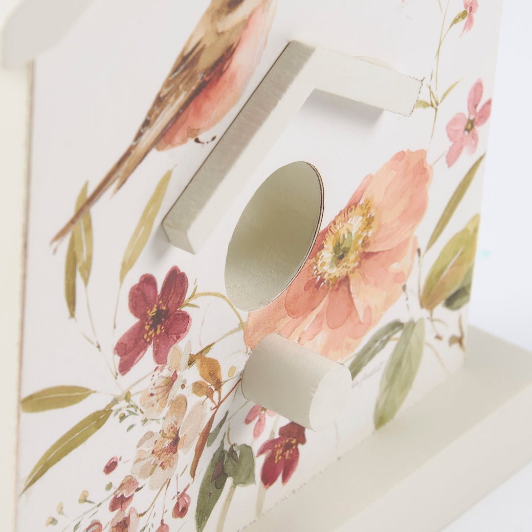Decorative Chickadee & Floral Bird House Shaped Shelf Sitter - Marmalade Mercantile