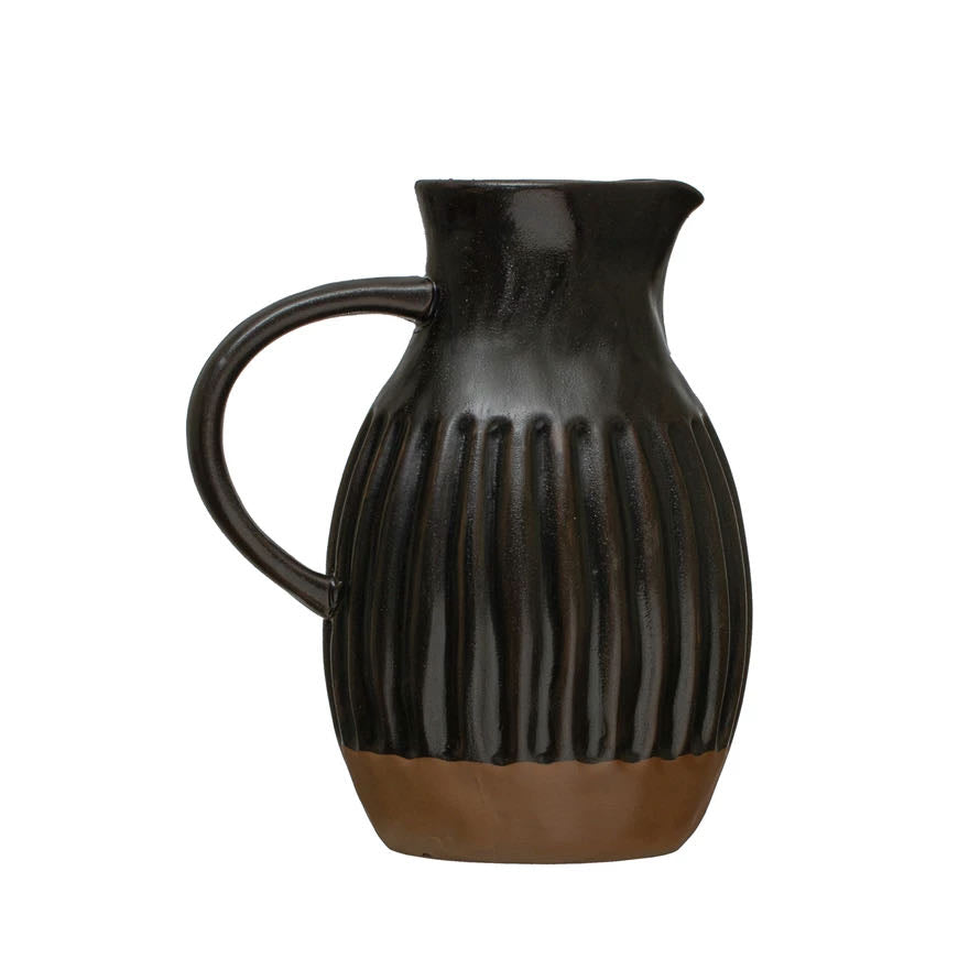 Petite Stoneware Pitcher with Rustic Black Reactive Glaze