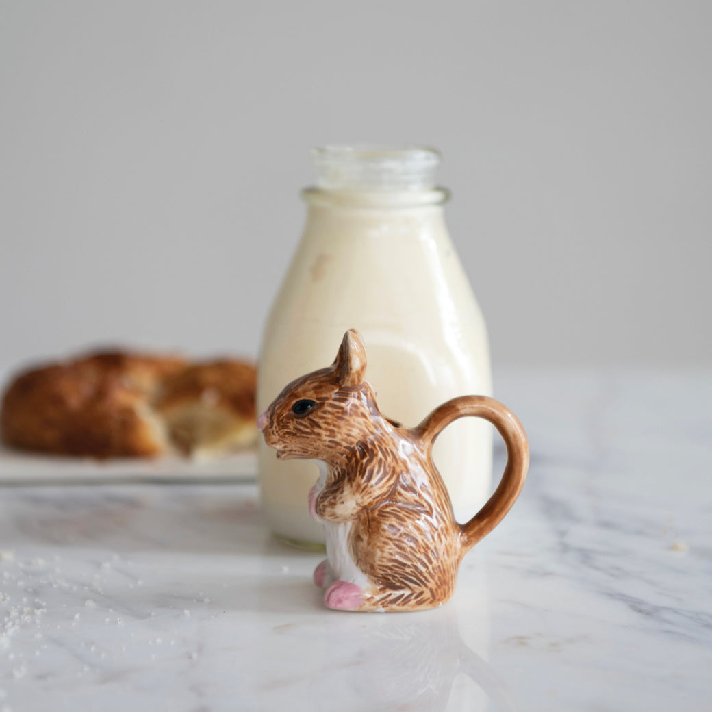 Small 1 oz. Hand-Painted Stoneware Mouse Shaped Creamer