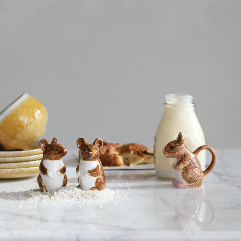 Small 1 oz. Hand-Painted Stoneware Mouse Shaped Creamer