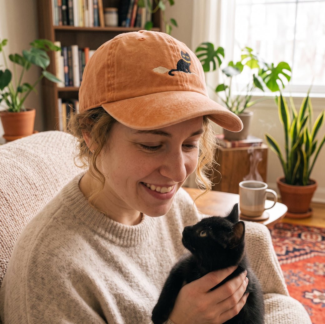 Embroidered Black Cat Ball Cap Orange/Rust Color - Marmalade Mercantile