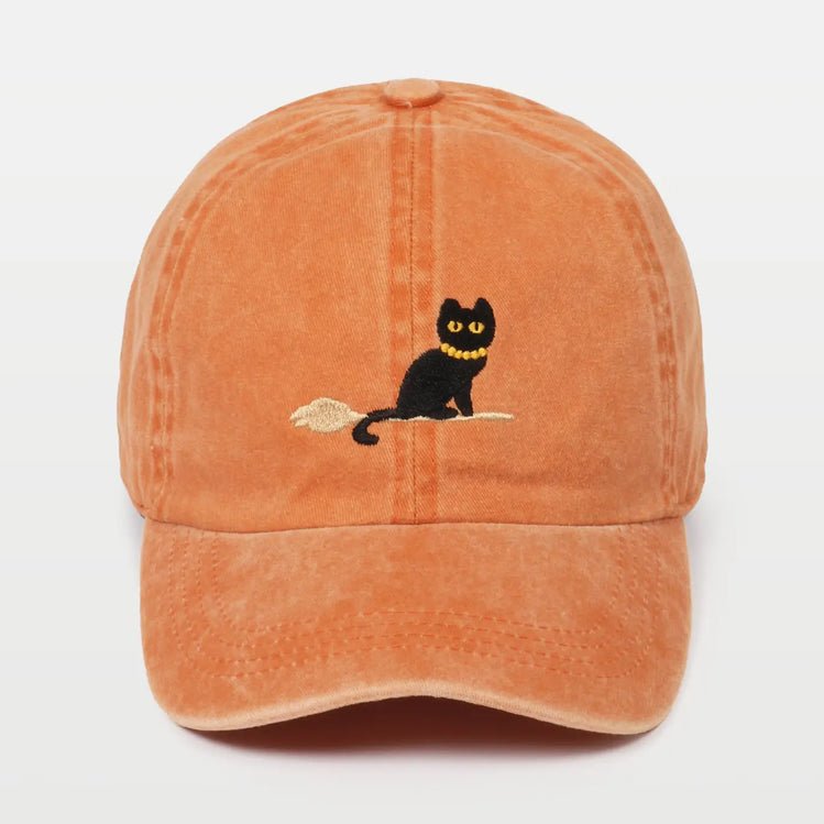 Embroidered Black Cat Ball Cap Orange/Rust Color - Marmalade Mercantile