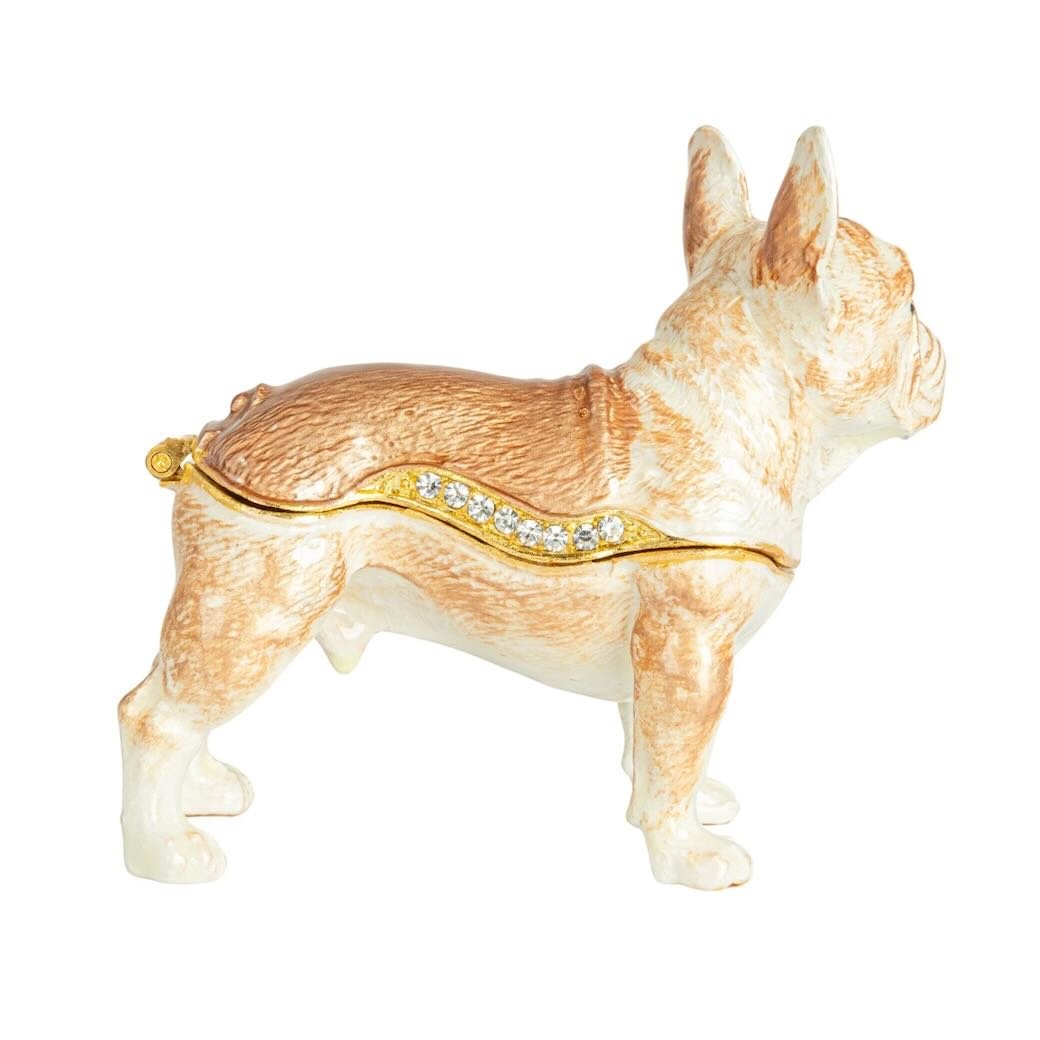 Enameled Bejeweled Metal French Bulldog Shaped Trinket Box - Marmalade Mercantile