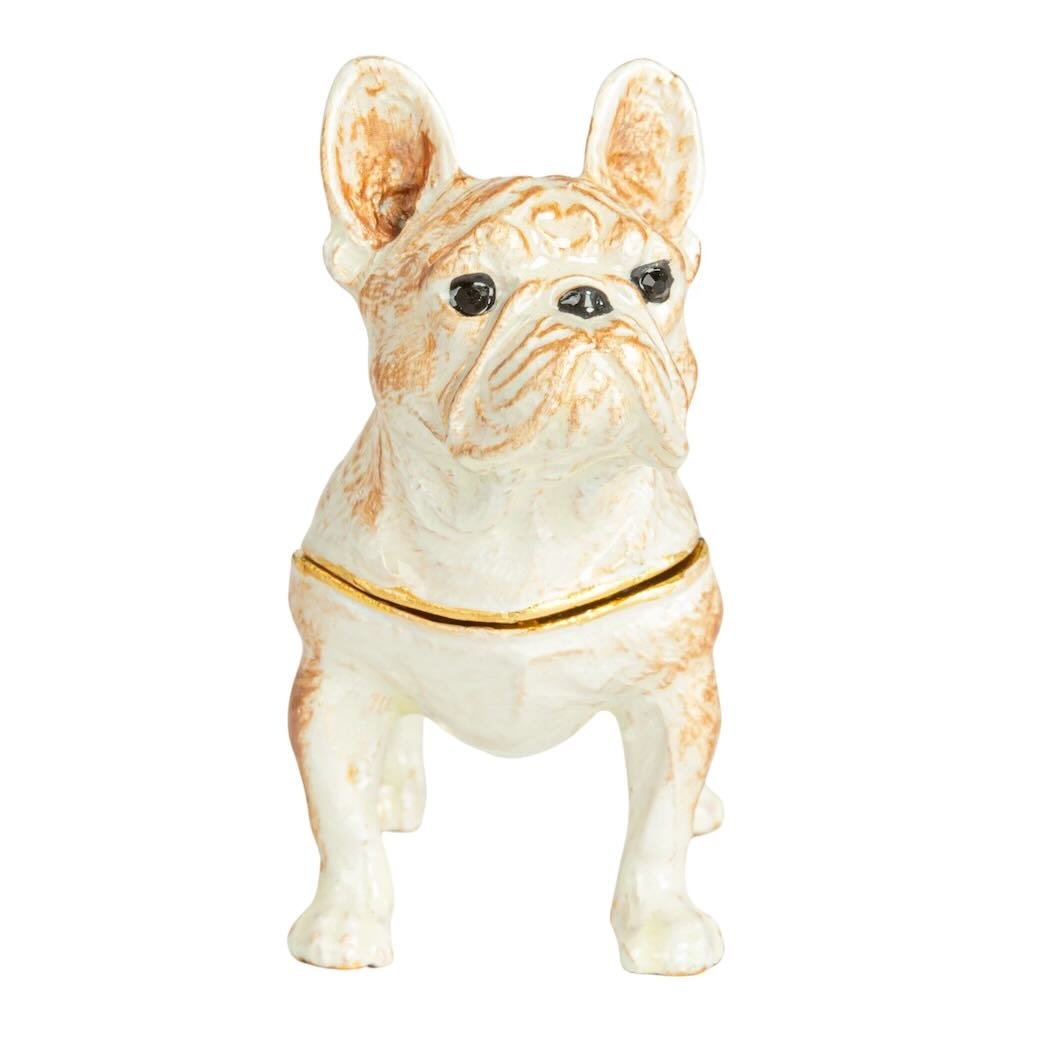 Enameled Bejeweled Metal French Bulldog Shaped Trinket Box - Marmalade Mercantile
