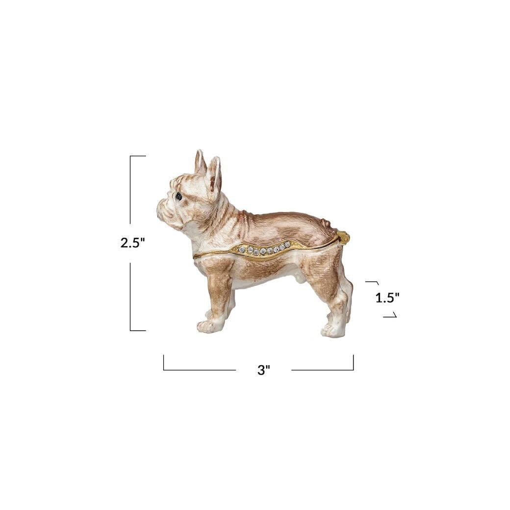 Enameled Bejeweled Metal French Bulldog Shaped Trinket Box - Marmalade Mercantile