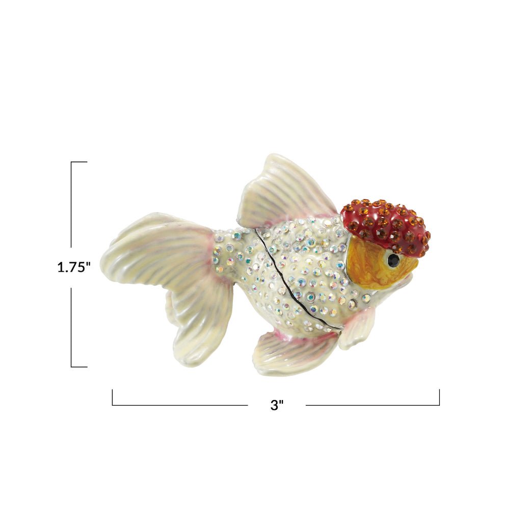 Enameled Metal Goldfish Shaped Trinket Box w/ Jewels - Marmalade Mercantile
