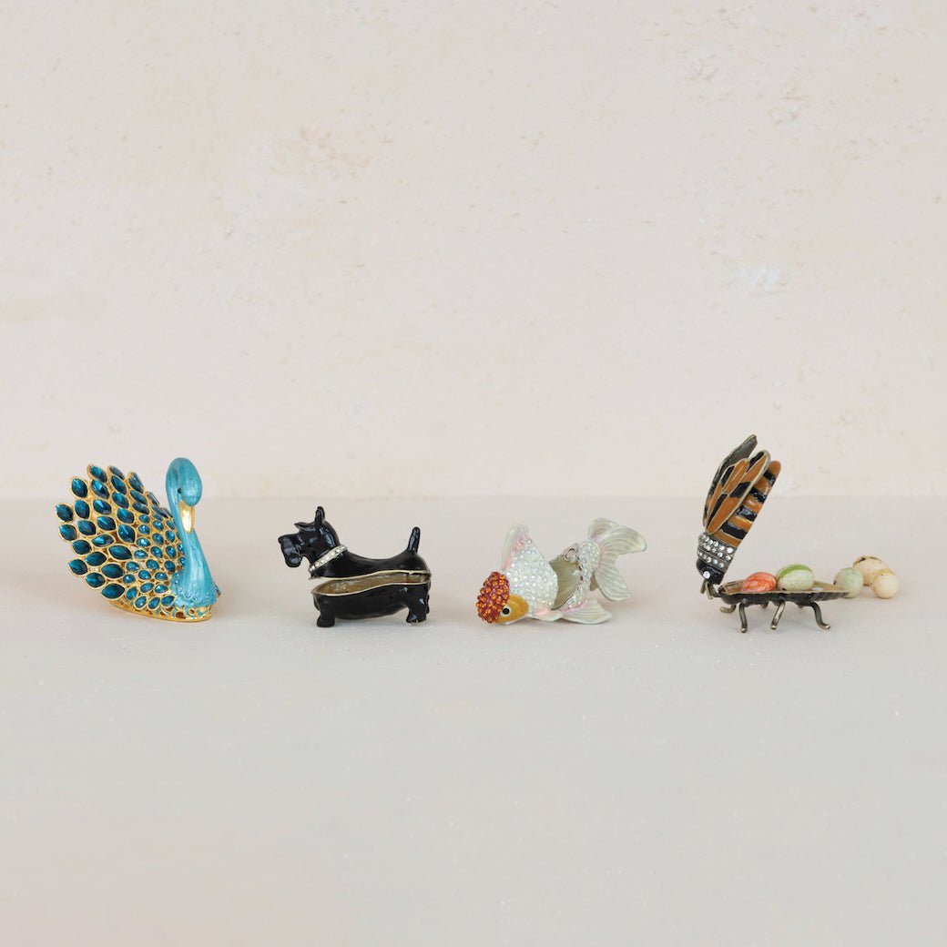 Enameled Metal Goldfish Shaped Trinket Box w/ Jewels - Marmalade Mercantile
