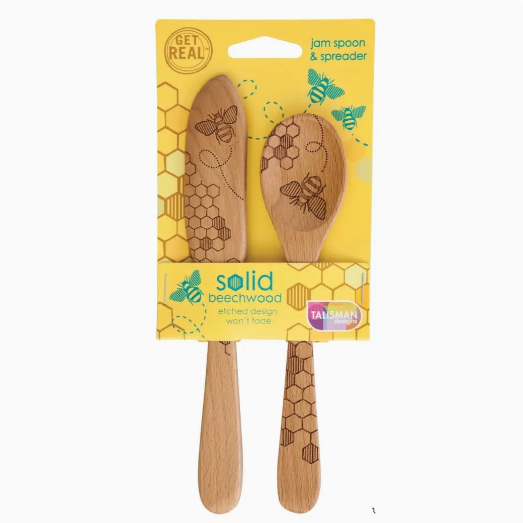 Etched Beechwood Honey Bee Jam Spoon & Spreader Set - Marmalade Mercantile