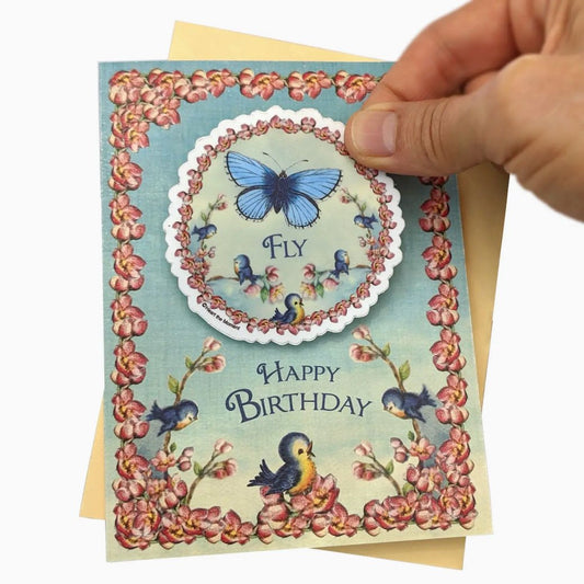“FLY” Happy Birthday Greeting Card with Detachable Vinyl Sticker - Marmalade Mercantile