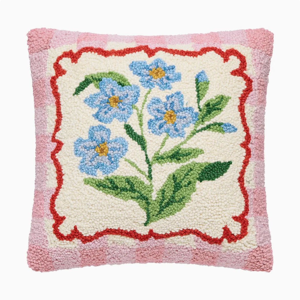 Forget Me Not Flowers Hooked Rug Pillow - Marmalade Mercantile