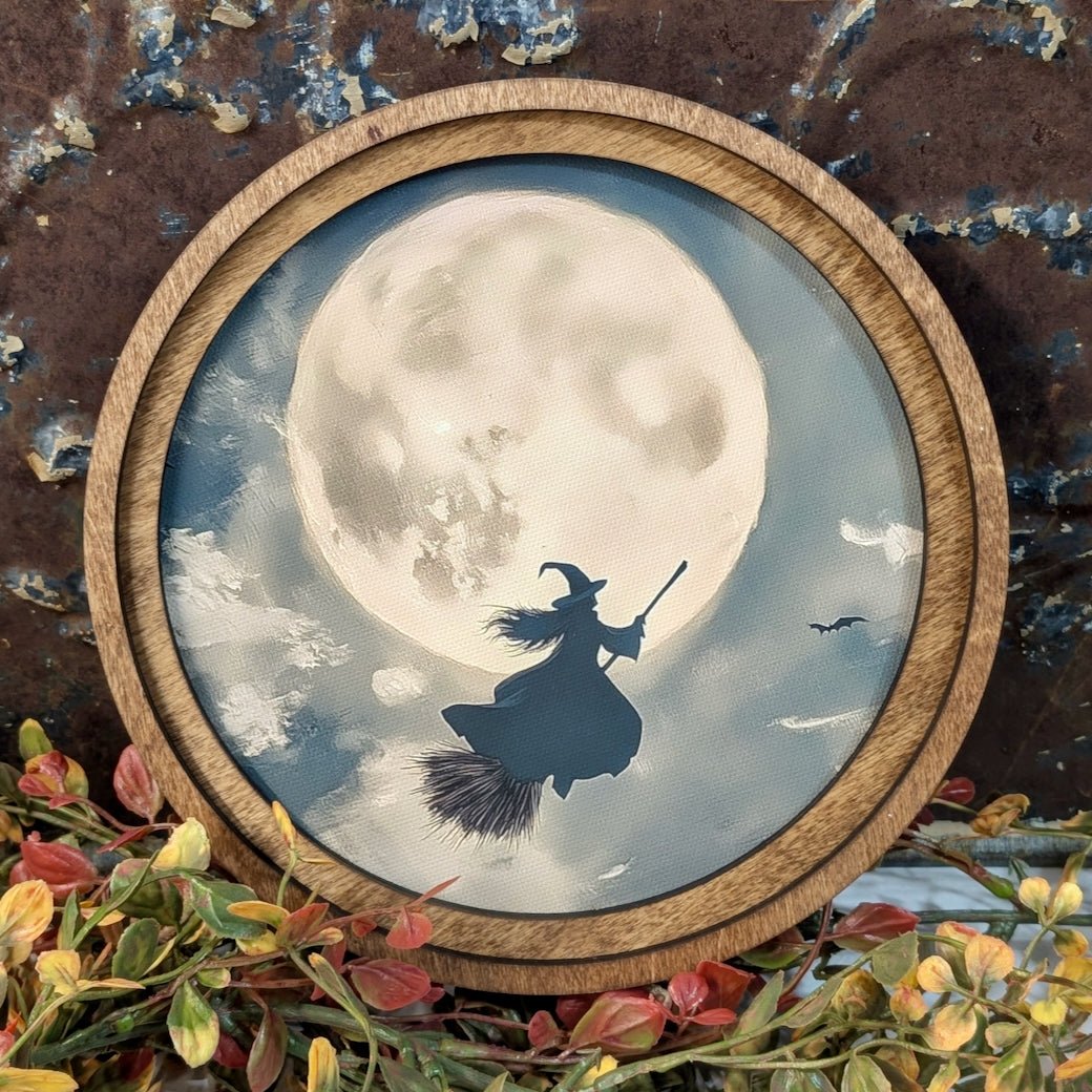 Framed Halloween Print Flying Witch & Full Moon - Marmalade Mercantile