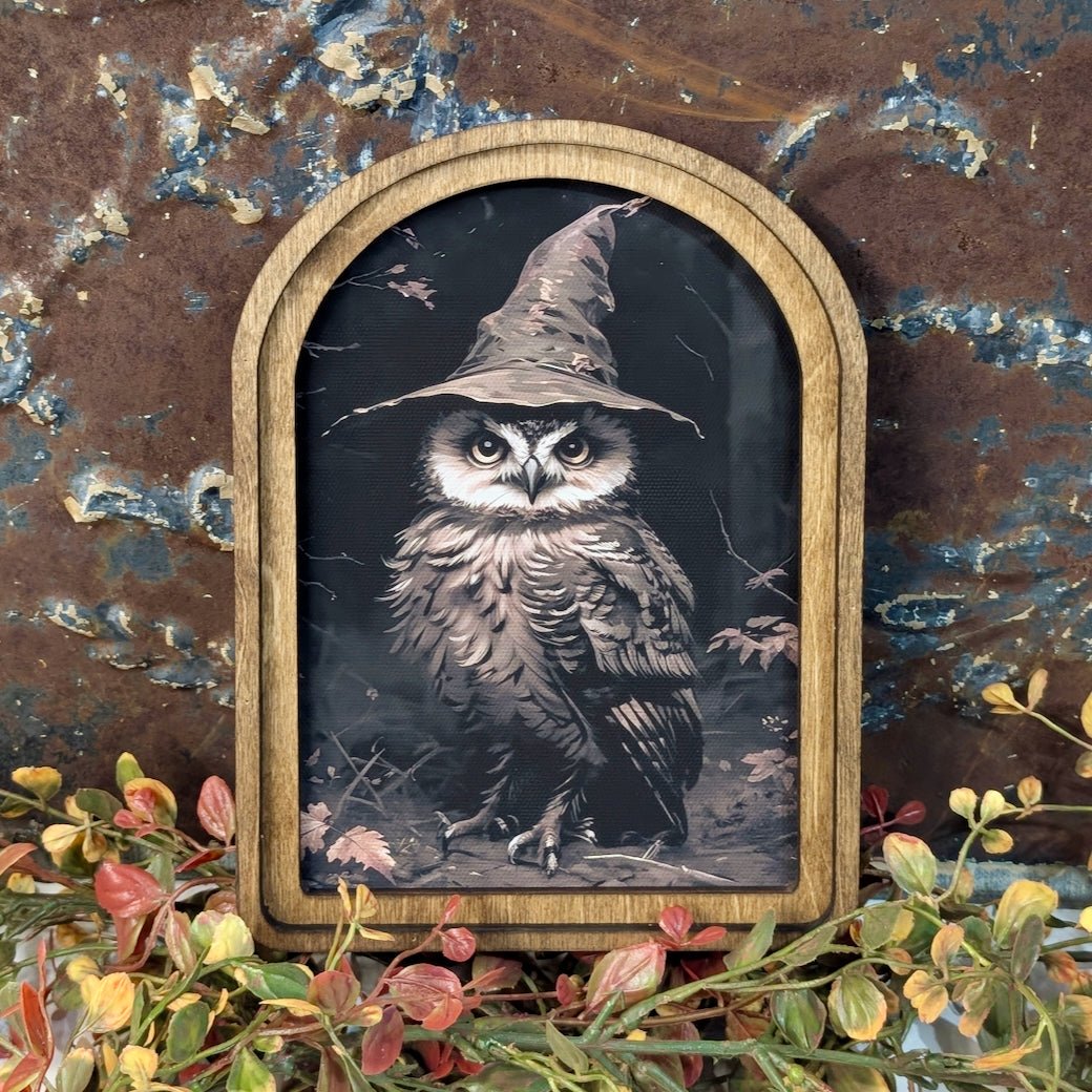 Framed Round Spooky Halloween Owl Print - Marmalade Mercantile