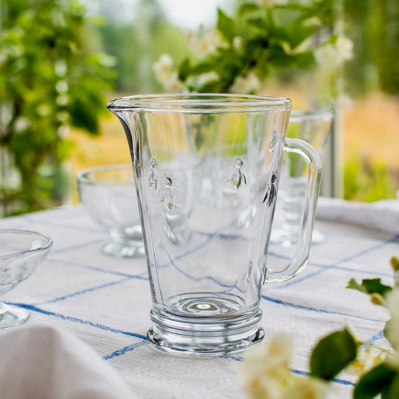 French Glass Pitcher with Embossed Napoleonic Bee - Marmalade Mercantile