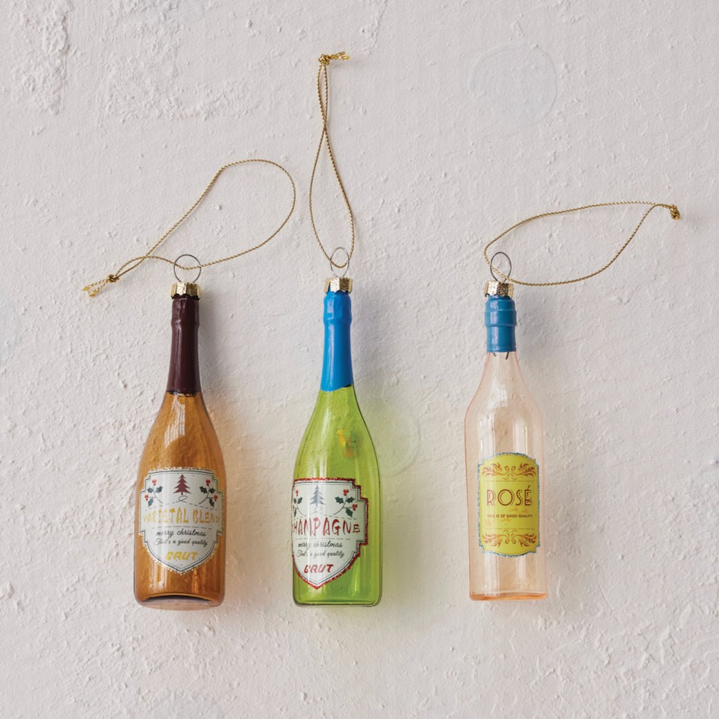 Glittered Glass Wine Bottle Ornament CHOICE of Three Styles