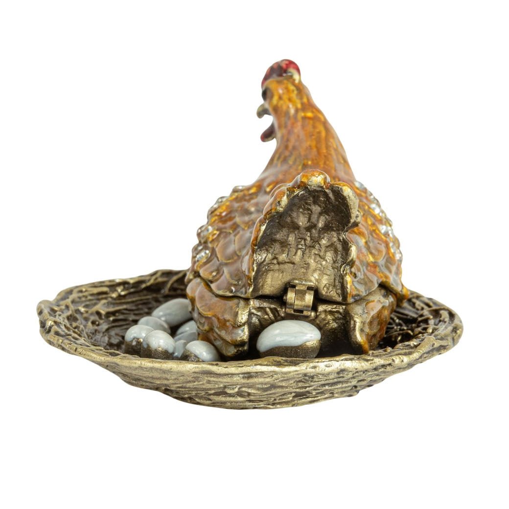 Gorgeous Enameled Metal Hen On Nest Trinket Box - Marmalade Mercantile