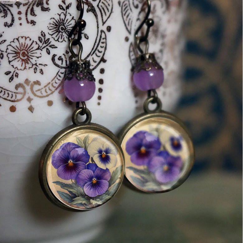 Hand - Made Springtime Pansies Earrings for Pierced Ears - Marmalade Mercantile