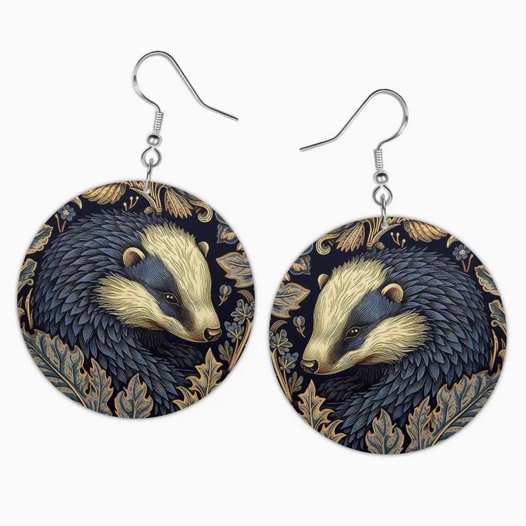Hand - Made William Morris Badger Earrings for Pierced Ears - Marmalade Mercantile