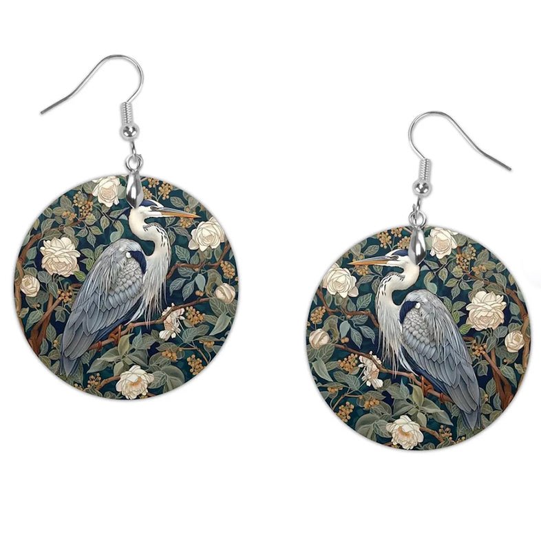 Hand - Made William Morris Blue Crane Earrings for Pierced Ears - Marmalade Mercantile