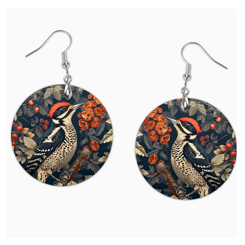 Hand - Made William Morris Woodpecker Earrings for Pierced Ears - Marmalade Mercantile