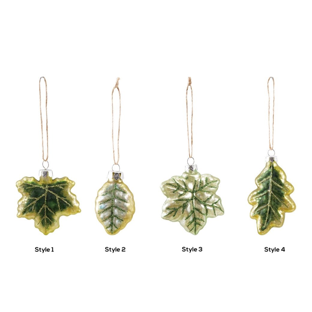 Hand-Painted Glittered Glass Leaf Ornaments CHOICE of Style - Marmalade Mercantile