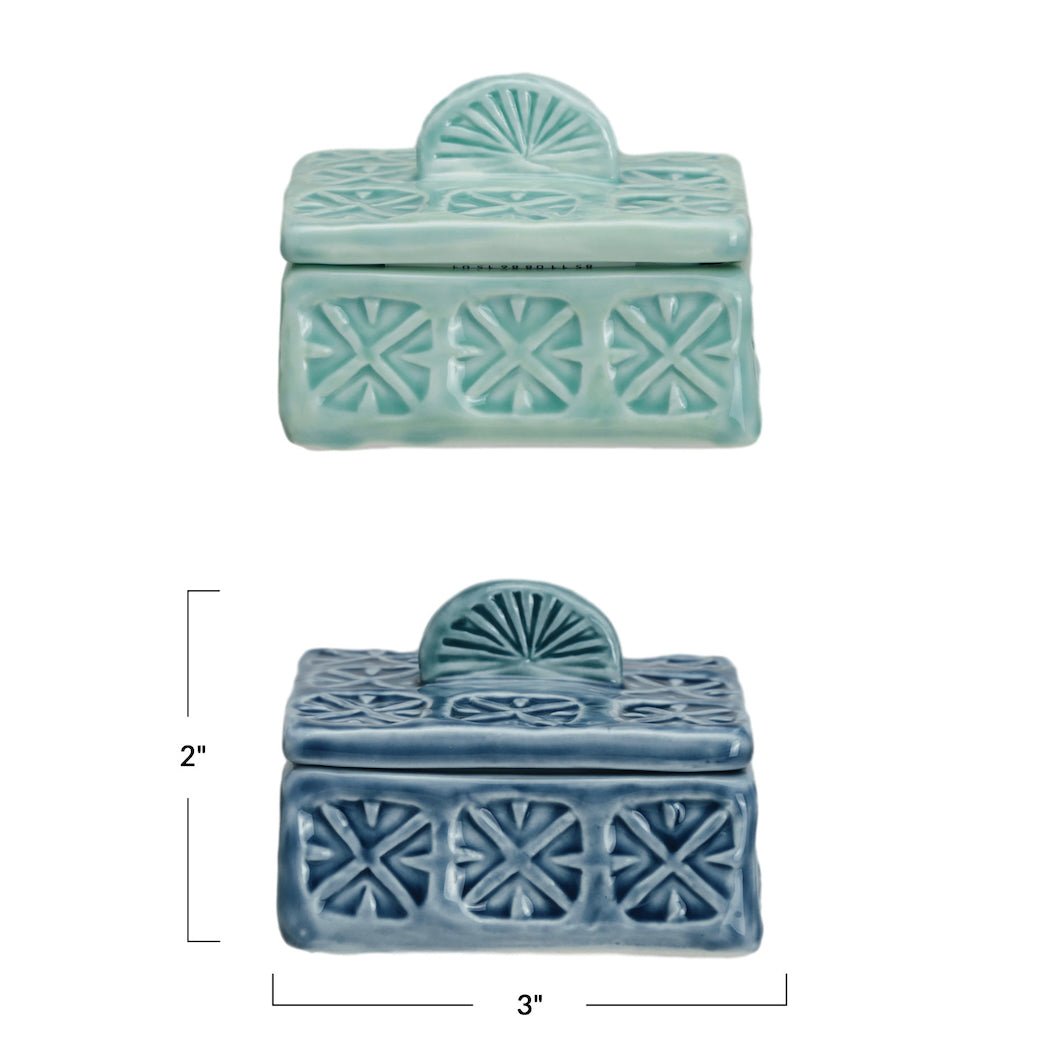 Hand - Painted Hand - Stamped Stoneware Salt Cellar w Lid CHOICE of Colors - Marmalade Mercantile