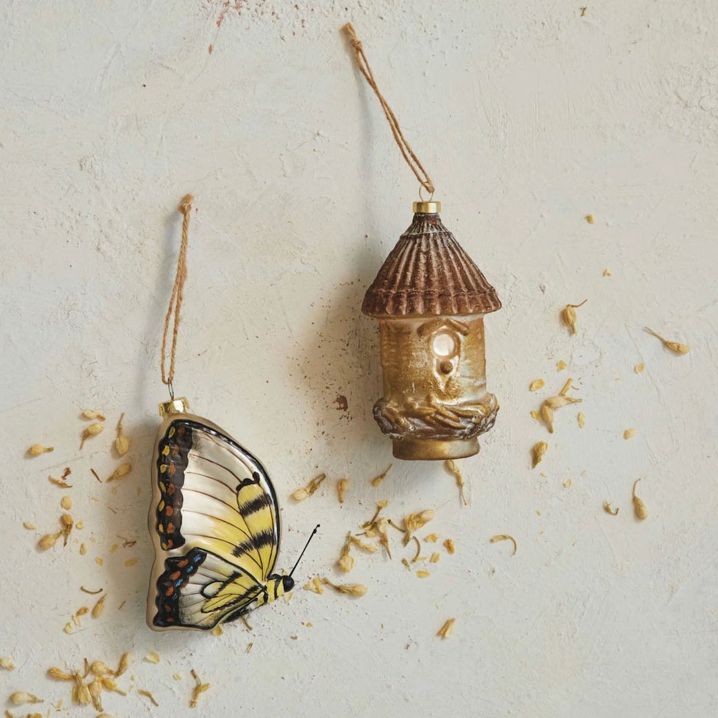 Hand - Painted Multi - Color Glass Butterfly Christmas Ornament - Marmalade Mercantile