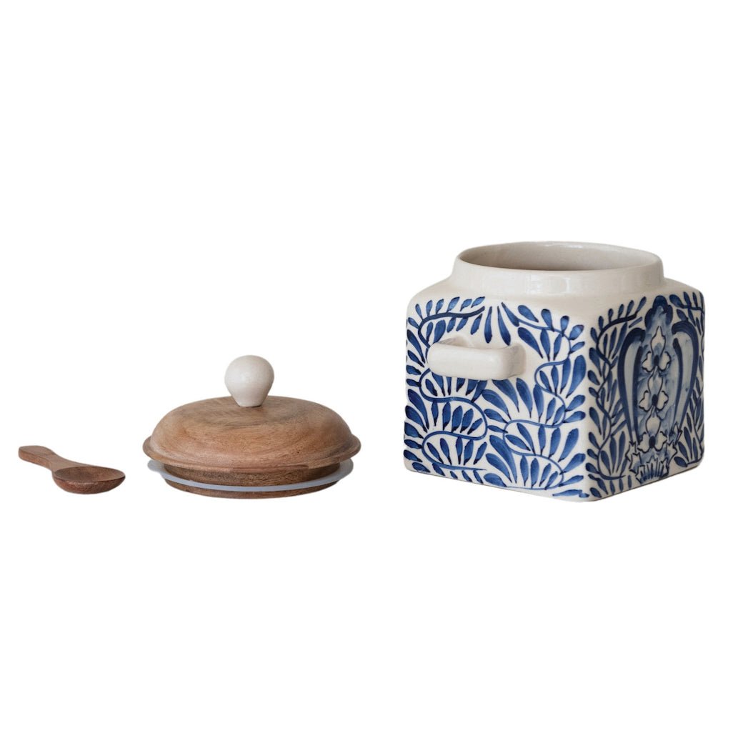 Hand - Painted Stoneware Canister with Lid & Spoon - Marmalade Mercantile